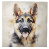 German Shepherd Puppy, Watercolor art