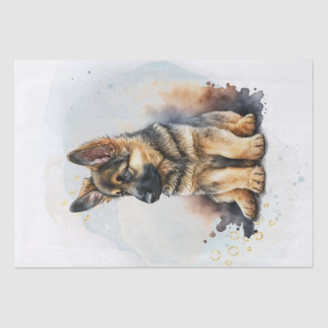 German Shepherd Puppy Watercolor Tissue Paper (Front)