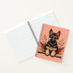 German Shepherd Puppy With Autumn Leaves Notebook