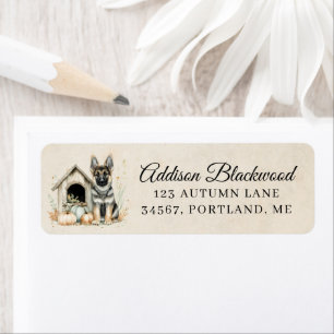 German Shepherd Puppy with Autumn Pumpkins Label