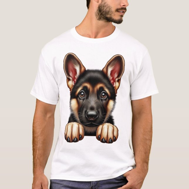 German Shepherd Puppy with Expressive Eyes  T-Shirt (Front)