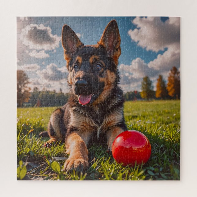 German Shepherd Puppy with Toy Jigsaw Puzzle (Vertical)