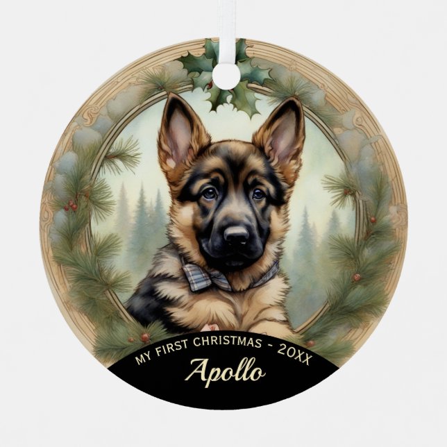 German Shepherd Puppy's First Christmas Ornament (Front)