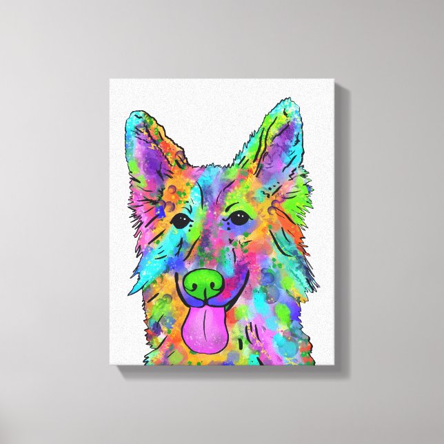 German Shepherd Rainbow Dog Painting Canvas Print (Front)