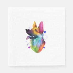 German Shepherd Rainbow Watercolor Paint Splatter Napkins