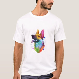 German Shepherd Rainbow Watercolor Paint Splatter T-Shirt