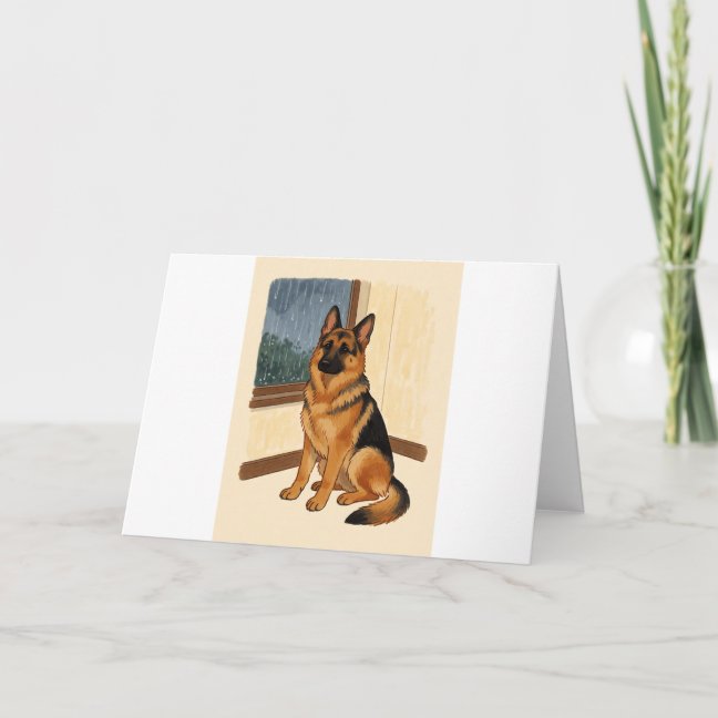 German Shepherd Rainy Day Cozy Greeting Card