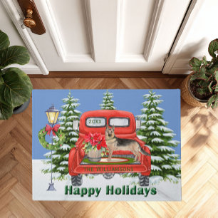 German Shepherd Red Vintage Truck Family Name Doormat