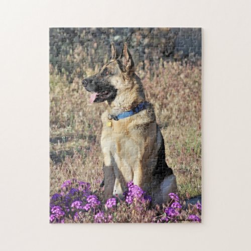 German Shepherd Rescue Dog With Flowers Jigsaw Puzzle