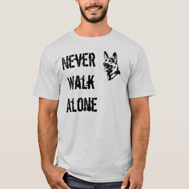 German Shepherd Rescue T-shirt Never Walk Alone (Front)