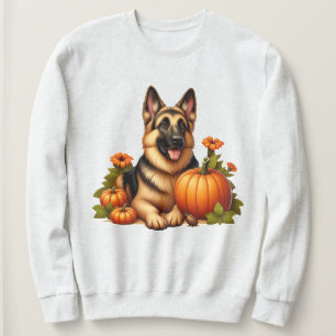 German Shepherd Resting With Pumpkins and Flowers Sweatshirt