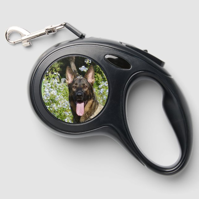 German Shepherd Retractable Leash – Blue Paw Print (Front)