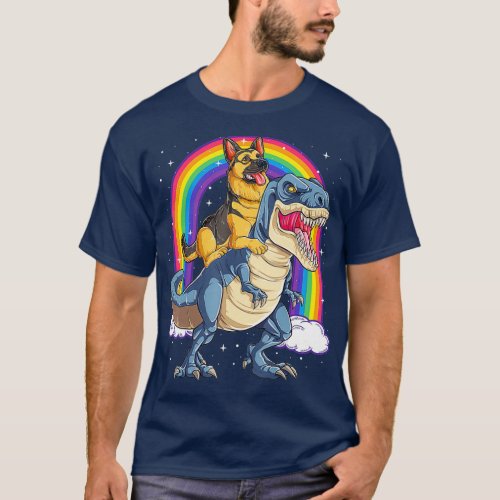 German Shepherd Riding Dinosaur T re Gift Boys T_Shirt