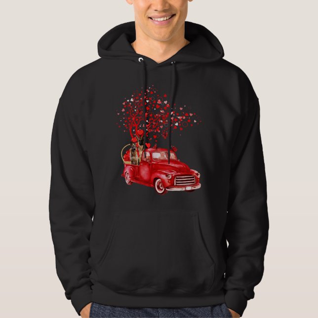 German Shepherd Riding Red Truck Valentine Butterf Hoodie (Front)