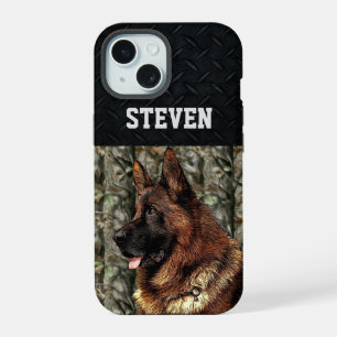 German Shepherd Rugged Camo Name Cool Dog Anima iPhone 15 Case