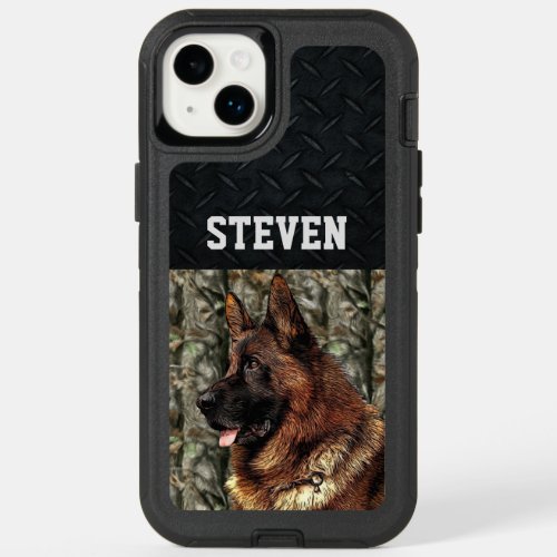German Shepherd Rugged Camo Name Cool Dog Animal O OtterBox iPhone 14 Plus Case