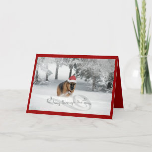 German Shepherd Running in Snow Holiday Greeting