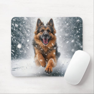 German Shepherd Running In Snow Mouse Pad