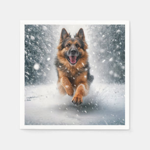 German Shepherd Running In Snow Napkins
