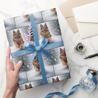 German Shepherd Running In Snow Wrapping Paper