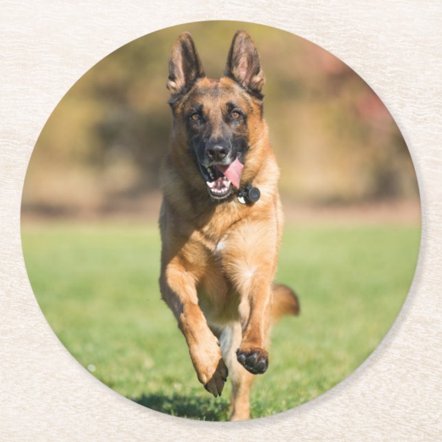 German Shepherd Running Round Paper Coaster (Front)