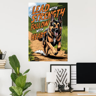 German Shepherd Running With Heart Poster