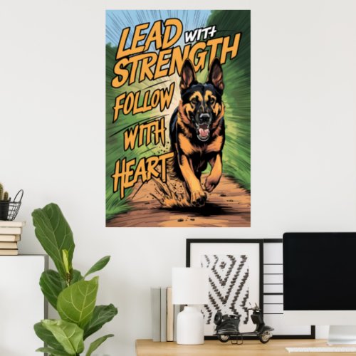 German Shepherd Running With Strength And Heart Poster