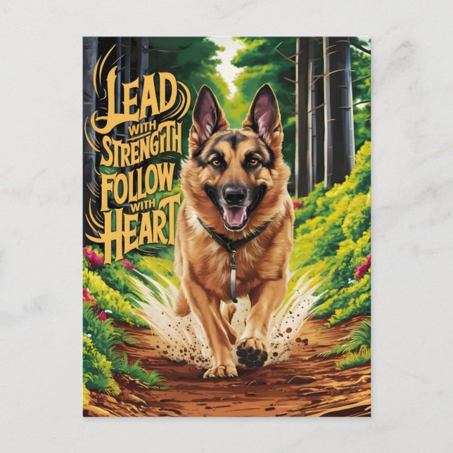 German Shepherd Runs Through Forest Postcard (Front)