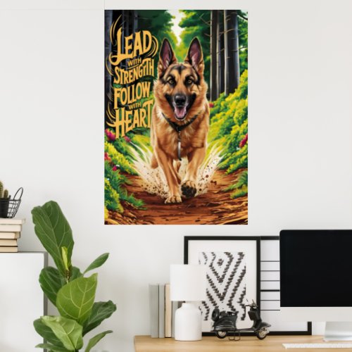 German Shepherd Runs Through Forest Poster