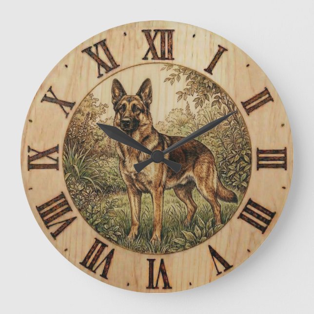 German Shepherd - Rustic Dog Decor Large Clock (Front)