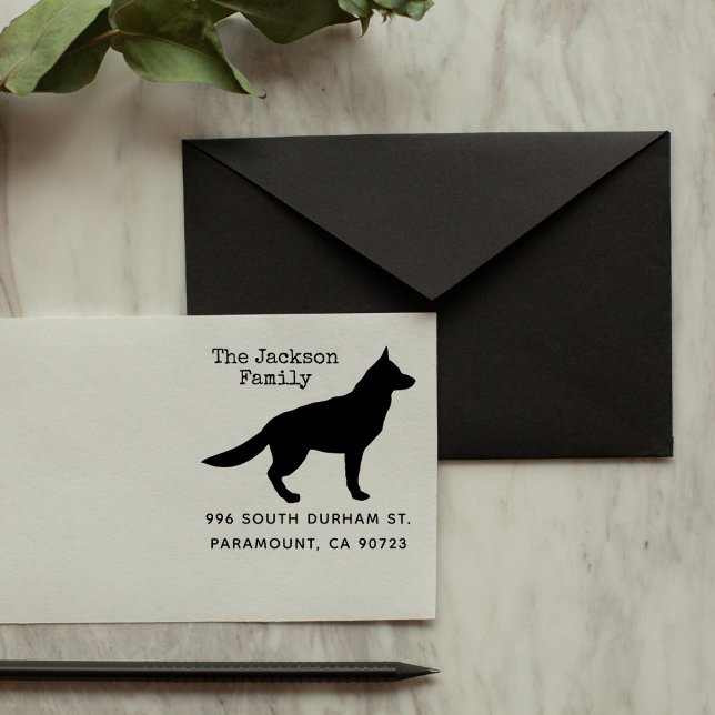 German Shepherd Rustic Family Return Address Self-inking Stamp (Creator Uploaded)