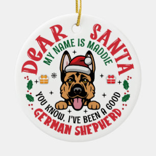 German Shepherd Santa Christmas Custom Name Ceramic Ornament