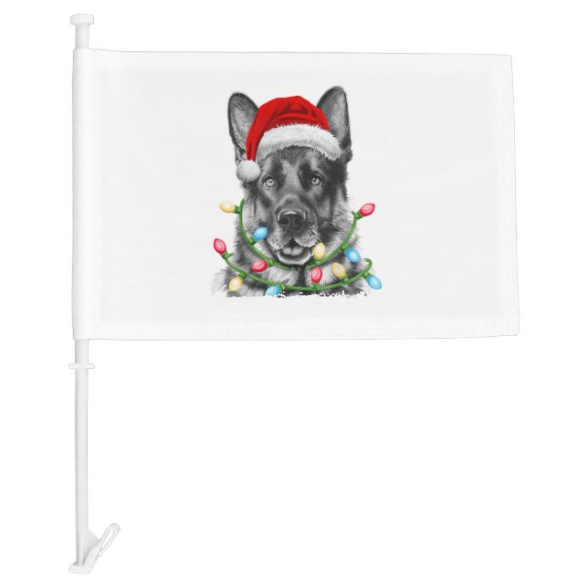 German Shepherd Santa Christmas Tree Lights Xmas B Car Flag (Front)