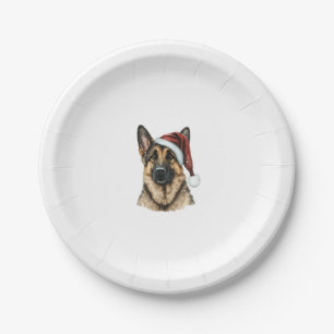 German Shepherd Santa Claus Dog Christmas Paper Plates