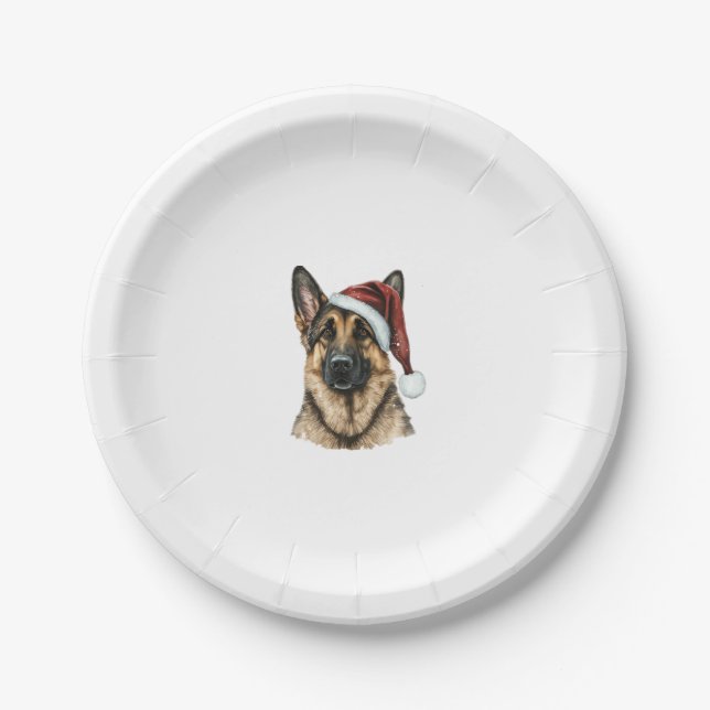 German Shepherd Santa Claus Dog Christmas  Paper Plates (Front)
