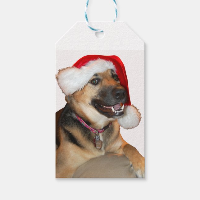 German Shepherd Santa Claus Gift Tags (Front)