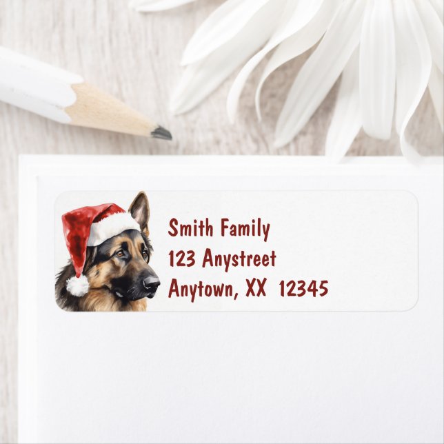 German Shepherd Santa Hat Address Label (Insitu)