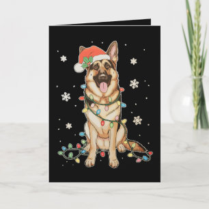 German Shepherd Santa Hat Christmas Lights Tree Card