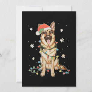 German Shepherd Santa Hat Christmas Lights Tree Invitation