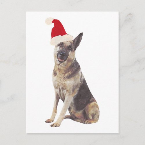 German Shepherd Santa Hat Holiday Postcard