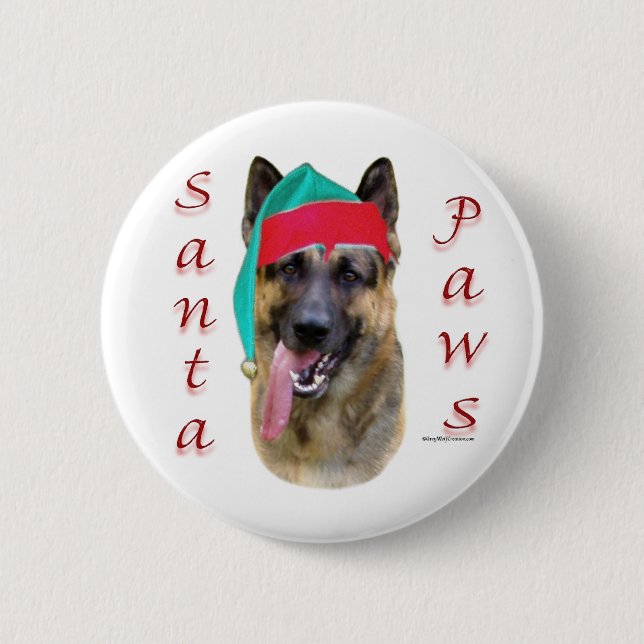 German Shepherd Santa Paws Button (Front)
