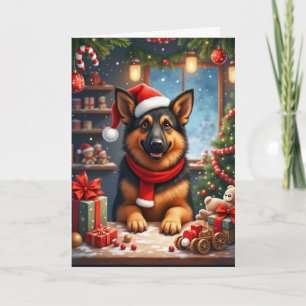 German Shepherd Santa's Workshop Christmas Holiday Card