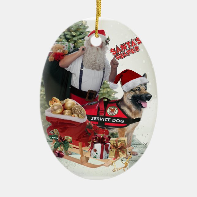 GERMAN SHEPHERD Service Dog Santa's Helper Ceramic Ornament (Front)