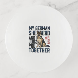 German Shepherd Shirt Funny Dog Lover Vintage Engr Trinket Tray