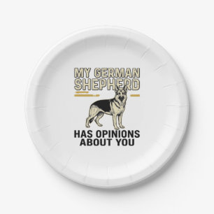 German Shepherd Shirt Funny Vintage Engraving Dog Paper Plates