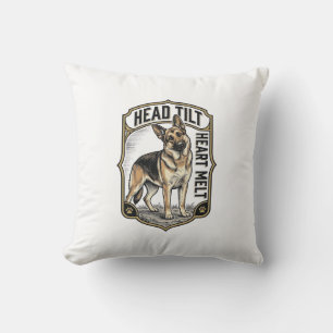 German Shepherd Shirt Vintage Engraving Head Tilt Throw Pillow