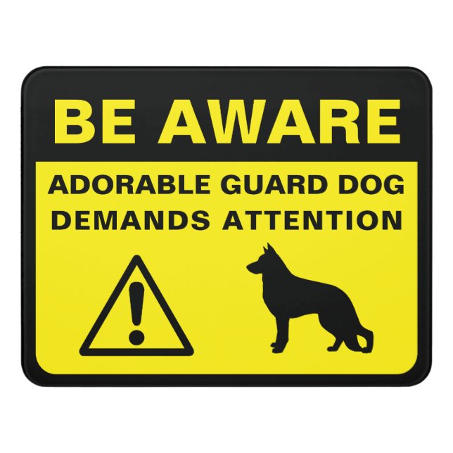 German Shepherd Silhouette Funny Guard Dog Warning Door Sign (Contemporary Front)