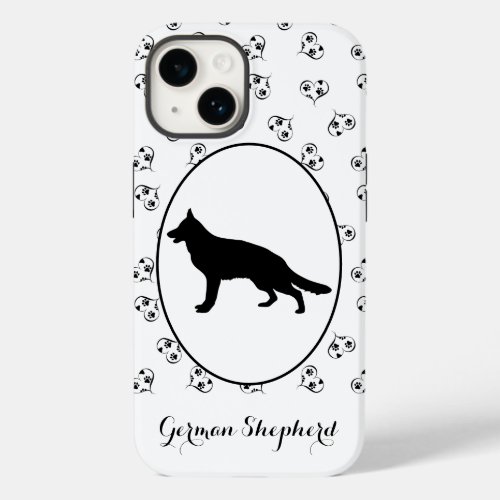 German Shepherd Silhouette Hearts and Paw Prints Case_Mate iPhone 14 Case