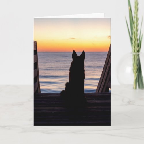 German Shepherd Silhouette Just Before Sunrise Card