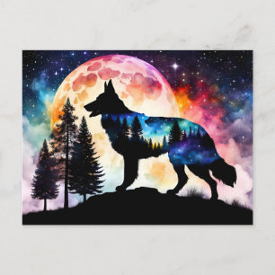 German Shepherd Silhouette on the Mountain Moon Postcard